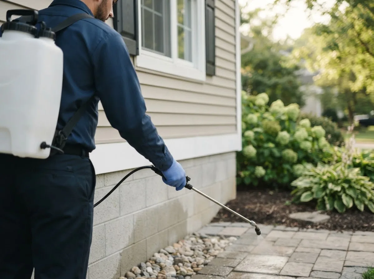 Pest control technician inspecting a home in Colesburg, IA